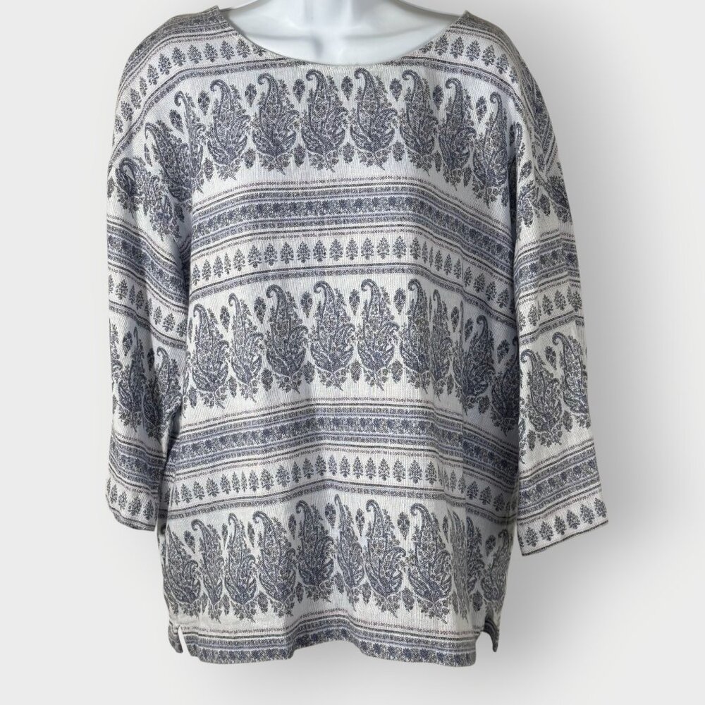 J Jill Pure Jill Top | M | Paisley Hemp Cotton | Lagenlook Boxy Beachy Coastal